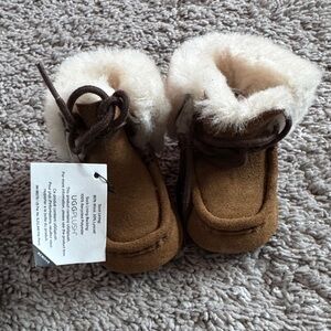 UGG Tan Baby Booties with Cream Fur